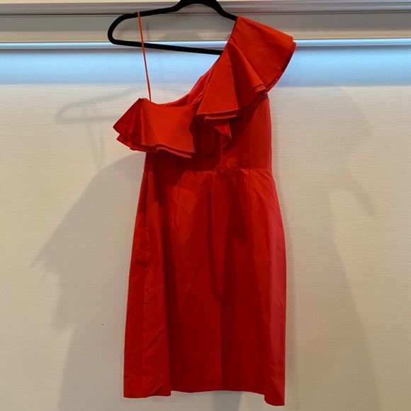 One Shoulder Ruffle Red Dress - Picture 2 of 4
